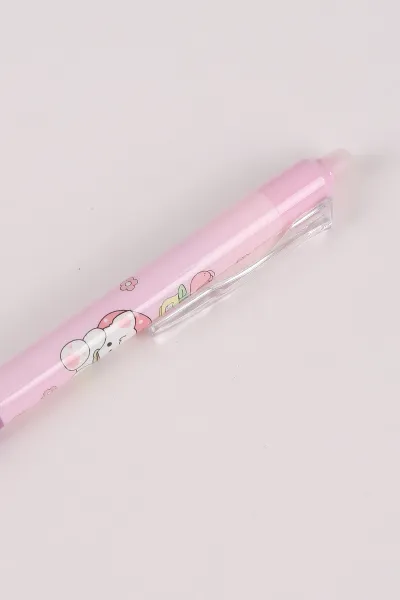 Pembe Sevimli Karakterli Arkası Silgili Silinebilir Mavi Tükenmez Kalem 0.5 mm 474252