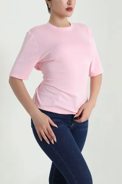 Pembe Sırt Bağcıklı Modal Kadın Tişört 468126