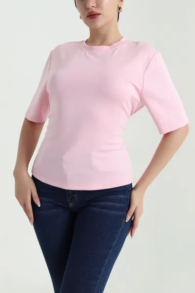 Pembe Sırt Bağcıklı Modal Kadın Tişört 468126
