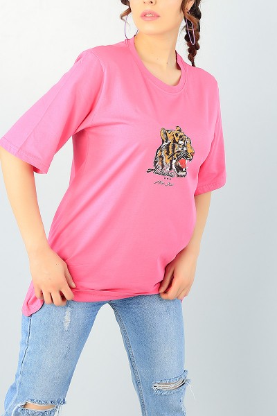 Pembe Sırt Baskılı Bayan Tişört 65240