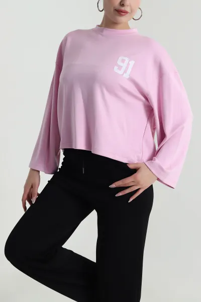 Pembe Sırtı Baskılı Modal Kadın Üst 487890