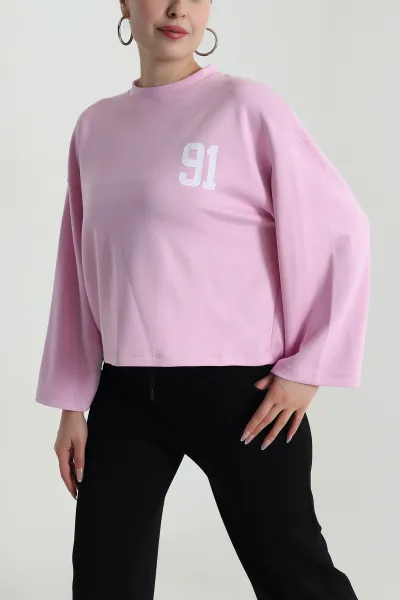 Pembe Sırtı Baskılı Modal Kadın Üst 487890