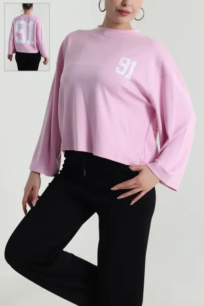 Pembe Sırtı Baskılı Modal Kadın Üst 487890