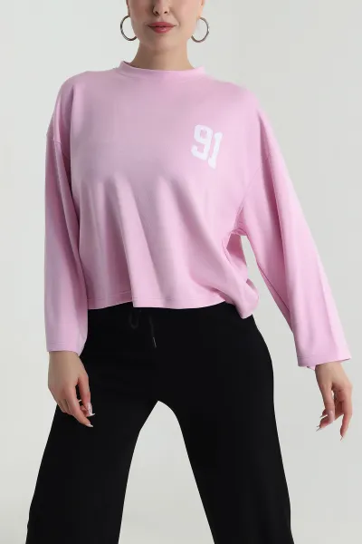 Pembe Sırtı Baskılı Modal Kadın Üst 487890