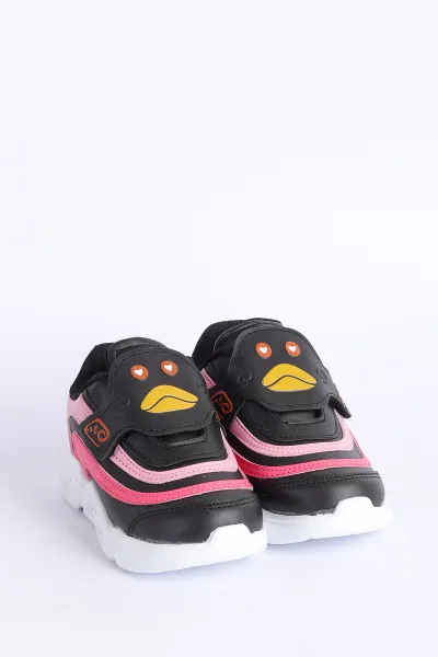 Pembe Siyah  (22-25 Bebe) IşIklı Şeritli Kalın Taban Bebek Spor Ayakkabı 304467