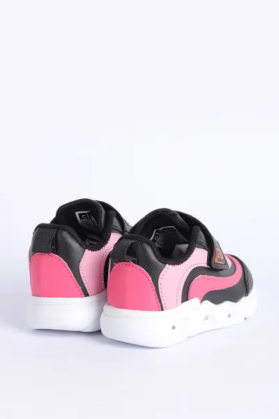 Pembe Siyah  (22-25 Bebe) IşIklı Şeritli Kalın Taban Bebek Spor Ayakkabı 304467