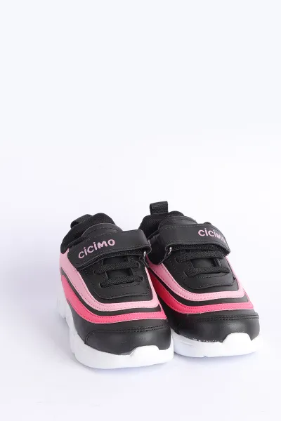 Pembe Siyah (26-30 Patik) IşIklı Şeritli Kalın Taban Çocuk Spor Ayakkabı 304385
