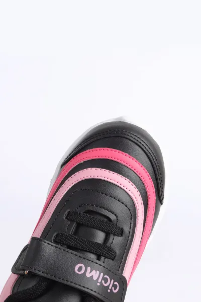 Pembe Siyah (26-30 Patik) IşIklı Şeritli Kalın Taban Çocuk Spor Ayakkabı 304385