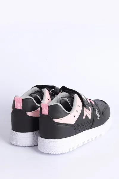 Pembe Siyah (31-35 Filet ) Z Nakışlı Kalın Topuk  Cırtlı Kız Çocuk Spor Ayakkabı 308194
