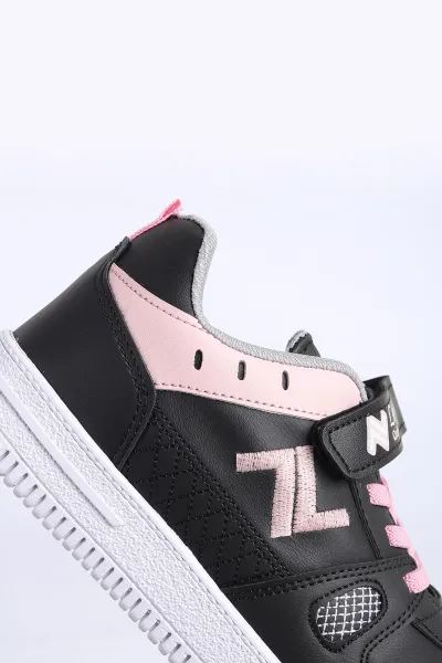 Pembe Siyah (31-35 Filet ) Z Nakışlı Kalın Topuk  Cırtlı Kız Çocuk Spor Ayakkabı 308194