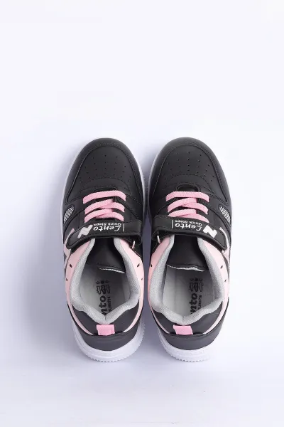 Pembe Siyah (31-35 Filet ) Z Nakışlı Kalın Topuk  Cırtlı Kız Çocuk Spor Ayakkabı 308194