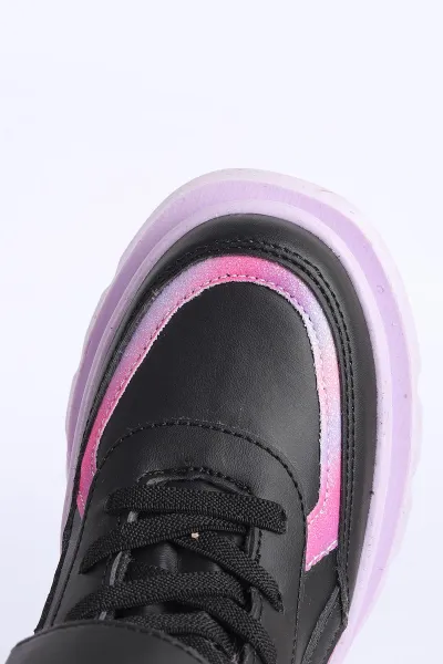 Pembe Siyah (31-35 Filet)Cırtlı Bağcıklı İçi Kürklü Bilek Kız Çocuk Bot 316453