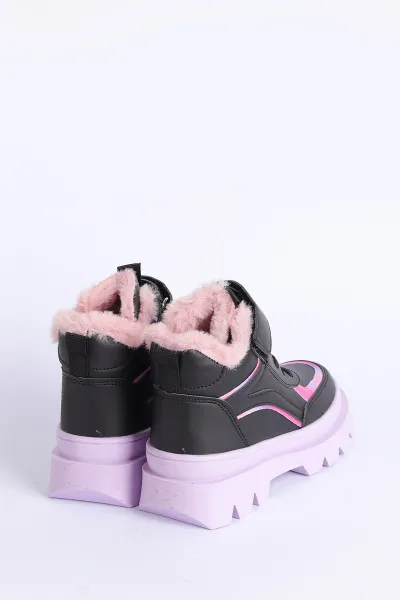Pembe Siyah (31-35 Filet)Cırtlı Bağcıklı İçi Kürklü Bilek Kız Çocuk Bot 316453