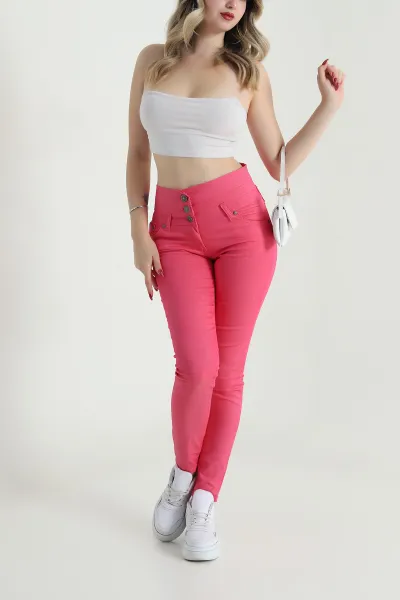 Pembe Slim Fit Cepli Kadın Kot Pantolon 481234