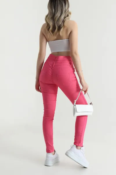 Pembe Slim Fit Cepli Kadın Kot Pantolon 481234