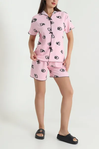 Pembe Şortlu Bürümcük Kadın Pijama Takımı 466577