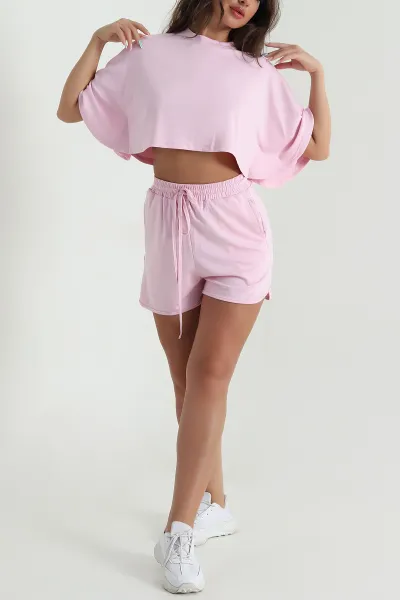 Pembe Şortlu Likralı Modal Kadın İkili Takım 471168