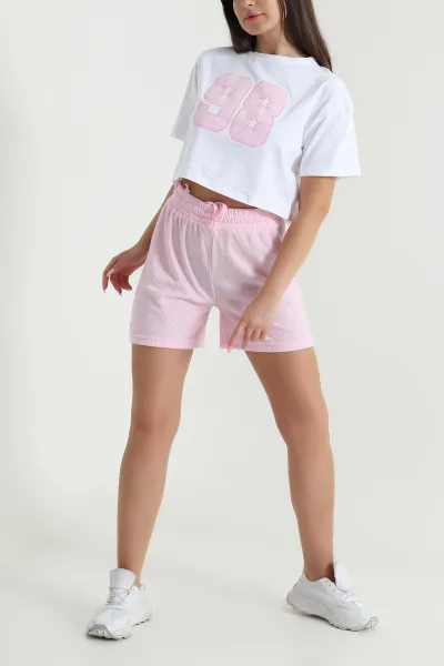 Pembe Şortlu Waffle Kadın İkili Takım 469405