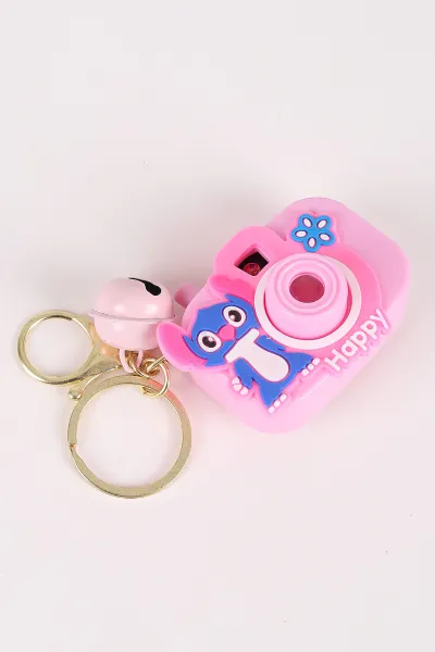 Pembe Stich Figürlü Oyuncak Projeksiyonlu Fotoğraf Makinesi Anahtarlık ve Çanta Süsü 473937