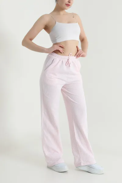 Pembe Su Yolu Çizgili Kadın Pantolon 473890