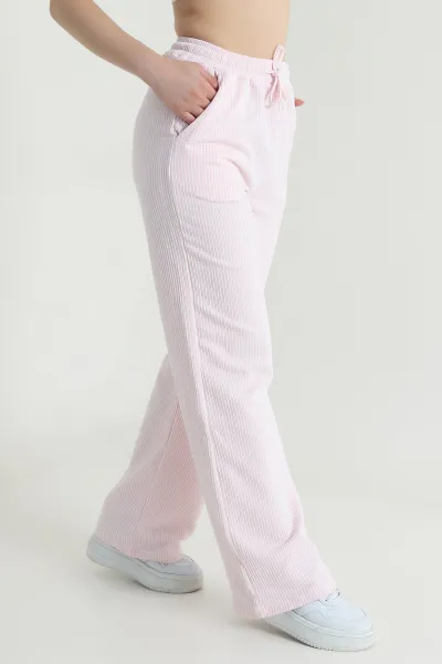 Pembe Su Yolu Çizgili Kadın Pantolon 473890