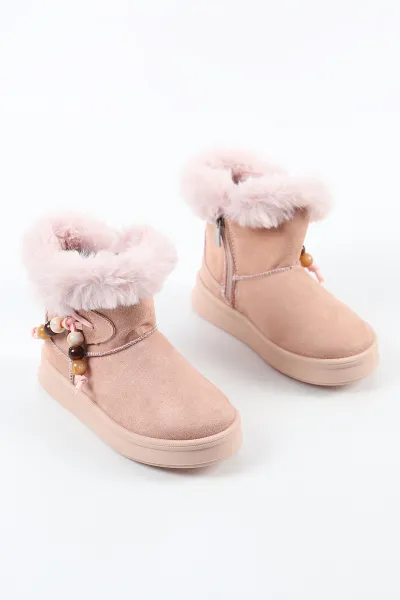 Pembe Süet ( 26 - 30 ) İçi Tüylü Toka Detaylı Kız Çocuk Bot 493668