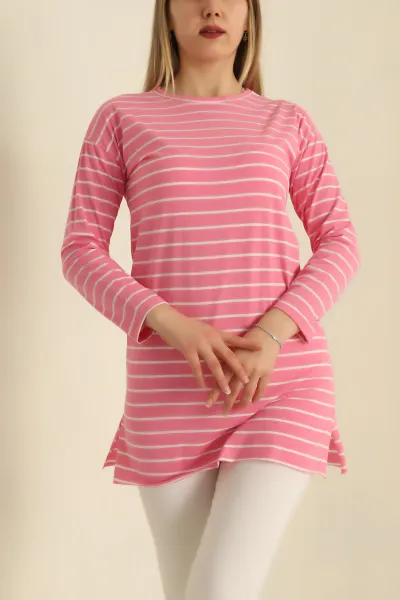 Pembe Süprem Çizgili Tunik 250797