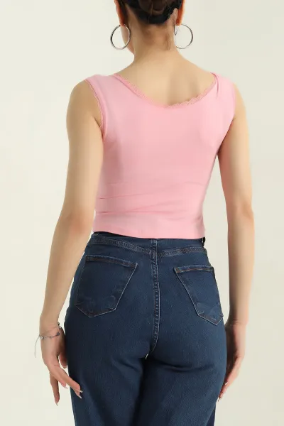 Pembe Süprem Kumaş Fiyonklu Kadın Atlet 372676
