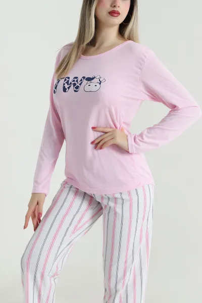 Pembe Süprem Uzun Kol Kadın Pijama Takımı 493635
