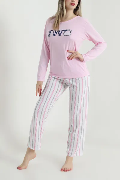 Pembe Süprem Uzun Kol Kadın Pijama Takımı 493635