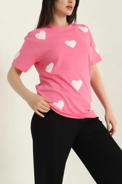 Pembe Süzene Nakış Süprem Kadın Tişört 356549