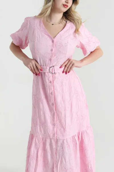 Pembe Süzine Nakışlı Kadın Elbise 463374