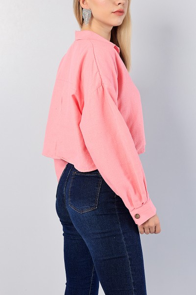 Pembe Taş İşlemeli Gabardin Bayan Gömlek 81691