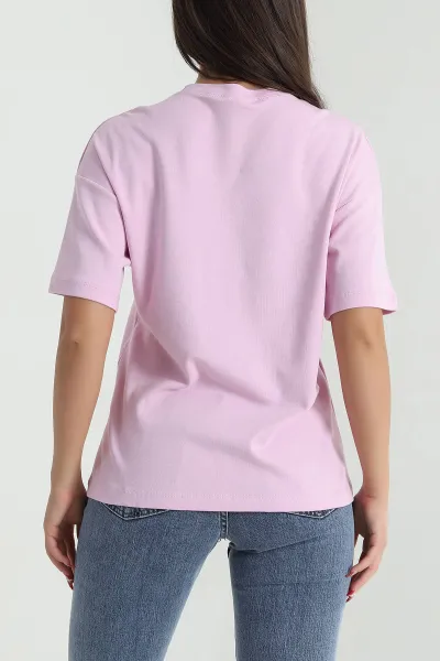 Pembe Taş İşlemeli Modal Kadın Tişört 473448