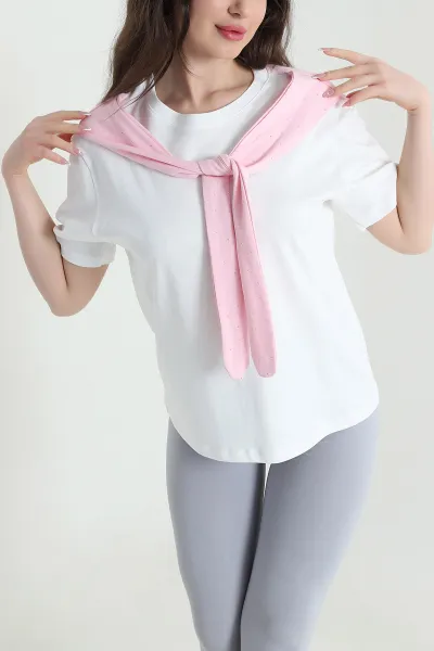Pembe Taşlı Atkı Bağlamalı Oysho Kadın Tişört 453748