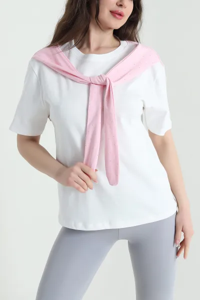 Pembe Taşlı Atkı Bağlamalı Oysho Kadın Tişört 453748