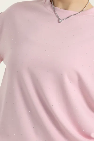 Pembe Taşlı İnterlok Kadın Bluz 435826