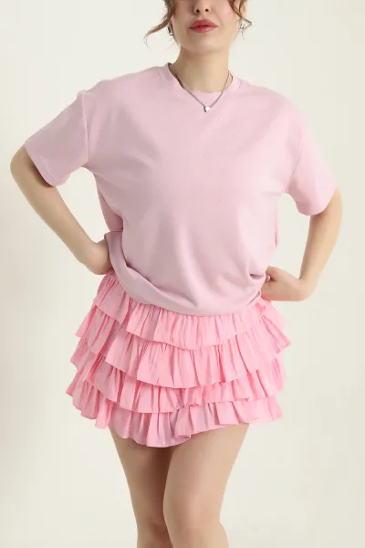 Pembe Taşlı İnterlok Kadın Bluz 435826