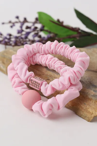 Pembe Taşlı Lastikli İkili Toka Seti 293715