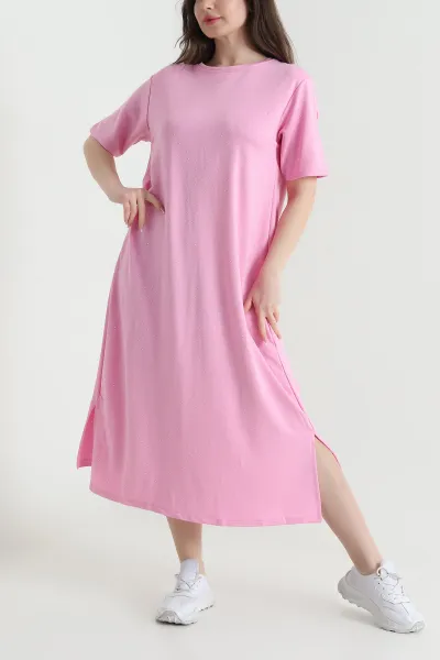 Pembe Taşlı Likralı Kristal Kadın Elbise 452836