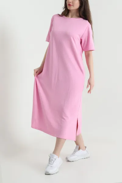 Pembe Taşlı Likralı Kristal Kadın Elbise 452836