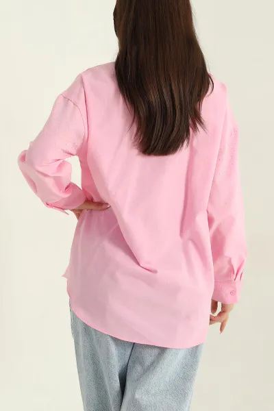Pembe Taşlı Poplin Kadın Gömlek 368991
