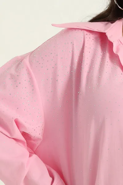 Pembe Taşlı Poplin Kadın Gömlek 368991