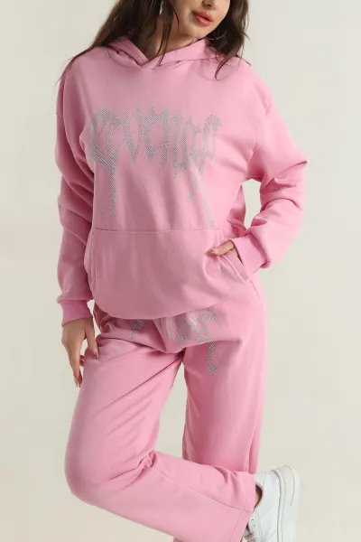 Pembe Taşlı Şardonlu Üç İp Kadın İkili Takım 415637