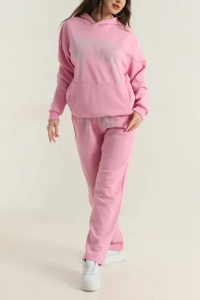 Pembe Taşlı Şardonlu Üç İp Kadın İkili Takım 415637