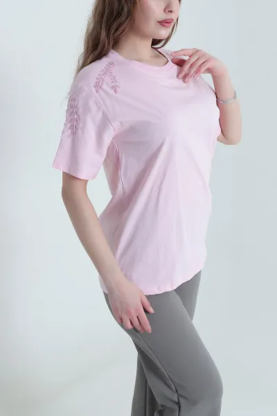 Pembe Taşlı Süprem Kadın Tişört 438583