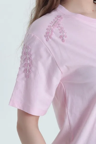 Pembe Taşlı Süprem Kadın Tişört 438583