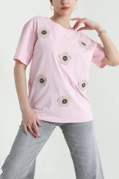 Pembe Taşlı Süprem Kadın Tişört 438608