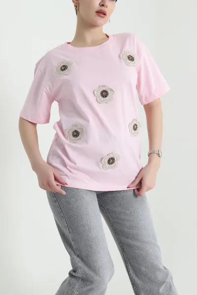 Pembe Taşlı Süprem Kadın Tişört 438608