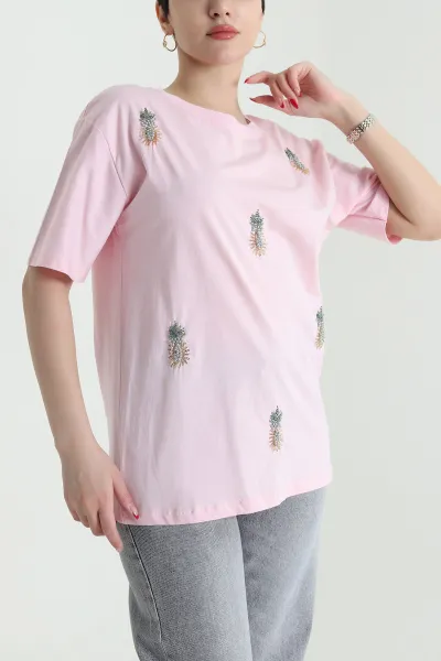 Pembe Taşlı Süprem Kadın Tişört 438628